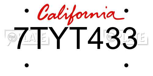 7TYT433 California License Plate
