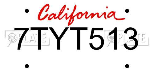 7TYT513 California License Plate