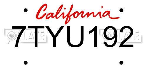 7TYU192 California License Plate