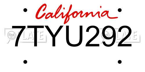 7TYU292 California License Plate