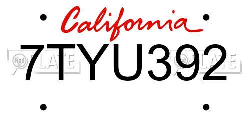 7TYU392 California License Plate