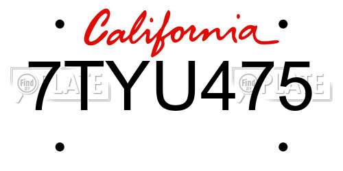 7TYU475 California License Plate