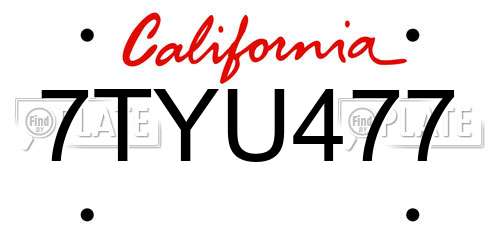 7TYU477 California License Plate