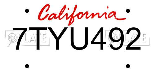 7TYU492 California License Plate