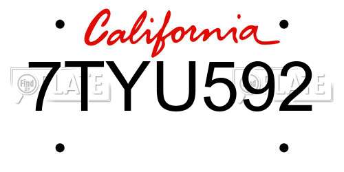 7TYU592 California License Plate