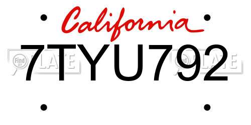 7TYU792 California License Plate