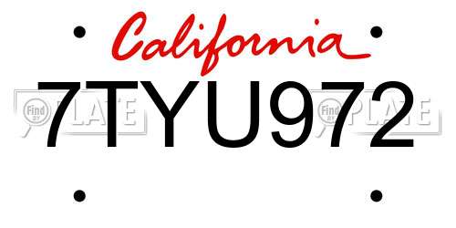 7TYU972 California License Plate