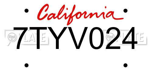 7TYV024 California License Plate
