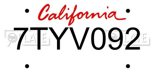 7TYV092 California License Plate