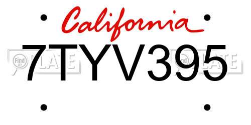 7TYV395 California License Plate