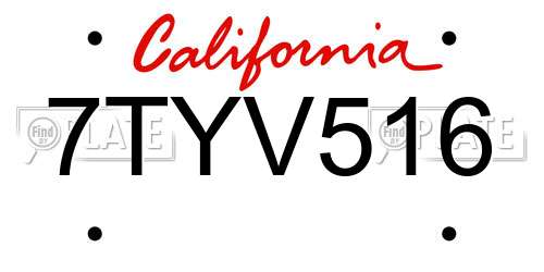 7TYV516 California License Plate
