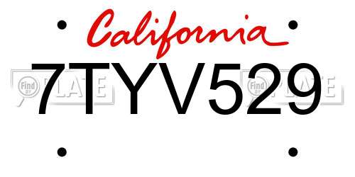 7TYV529 California License Plate