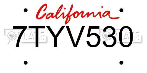7TYV530 California License Plate