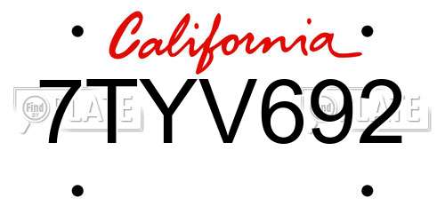 7TYV692 California License Plate