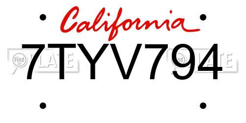 7TYV794 California License Plate