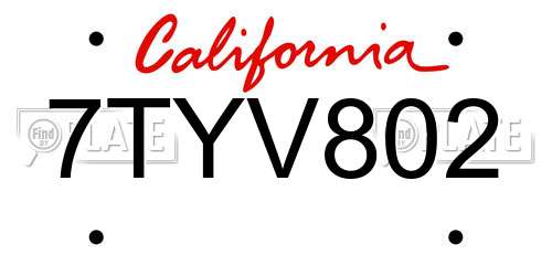7TYV802 California License Plate