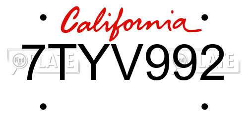 7TYV992 California License Plate