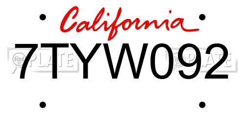 7TYW092 California License Plate