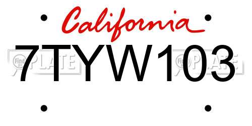 7TYW103 California License Plate