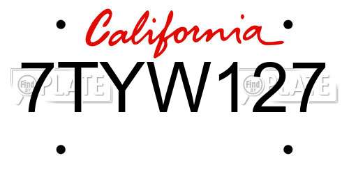 7TYW127 California License Plate