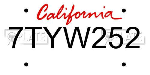 7TYW252 California License Plate