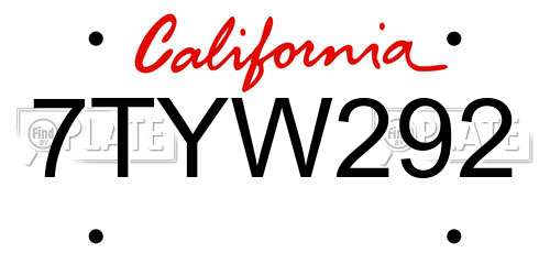 7TYW292 California License Plate