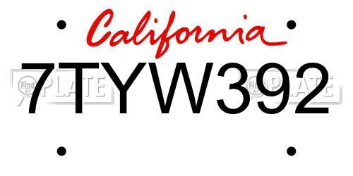 7TYW392 California License Plate
