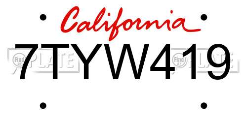 7TYW419 California License Plate