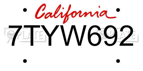 7TYW692 California License Plate