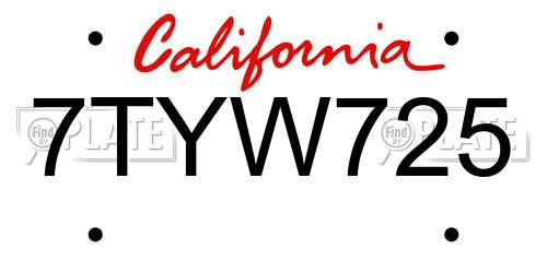 7TYW725 California License Plate