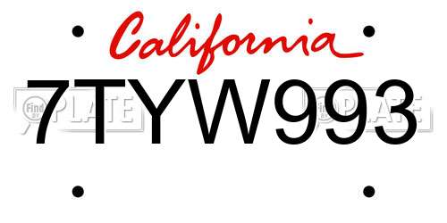 7TYW993 California License Plate
