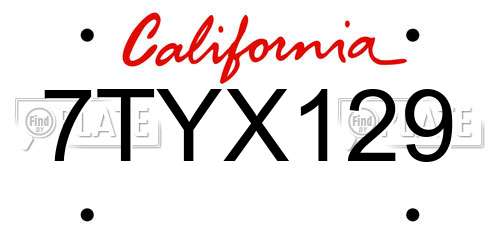 7TYX129 California License Plate