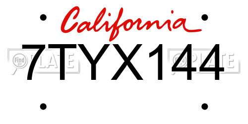 7TYX144 California License Plate