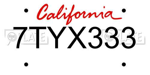 7TYX333 California License Plate