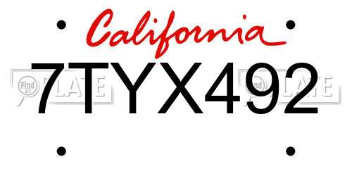 7TYX492 California License Plate