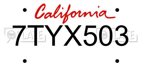 7TYX503 California License Plate
