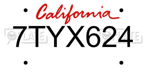 7TYX624 California License Plate