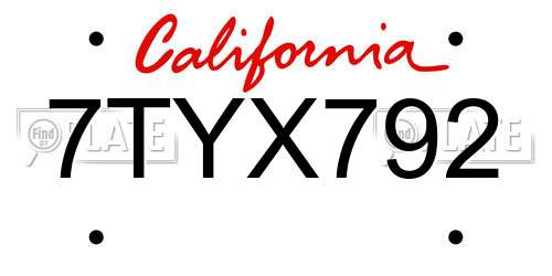 7TYX792 California License Plate