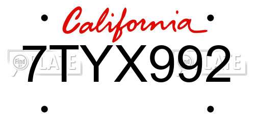 7TYX992 California License Plate