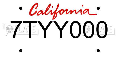 7TYY000 California License Plate