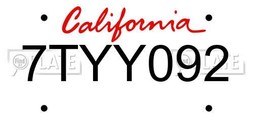 7TYY092 California License Plate