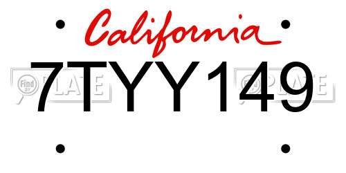 7TYY149 California License Plate