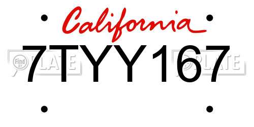 7TYY167 California License Plate