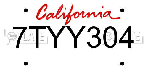 7TYY304 California License Plate