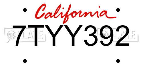 7TYY392 California License Plate