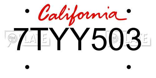 7TYY503 California License Plate
