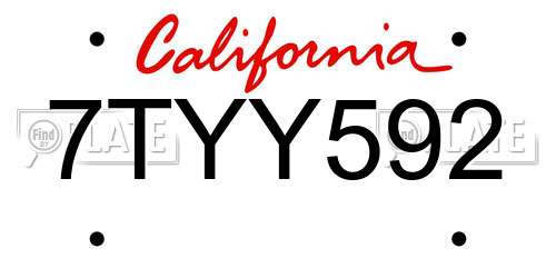 7TYY592 California License Plate
