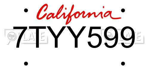7TYY599 California License Plate