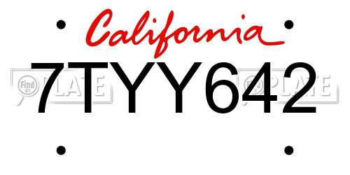 7TYY642 California License Plate