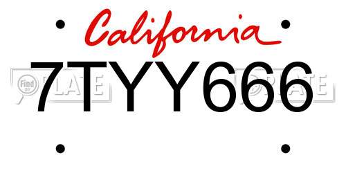 7TYY666 California License Plate